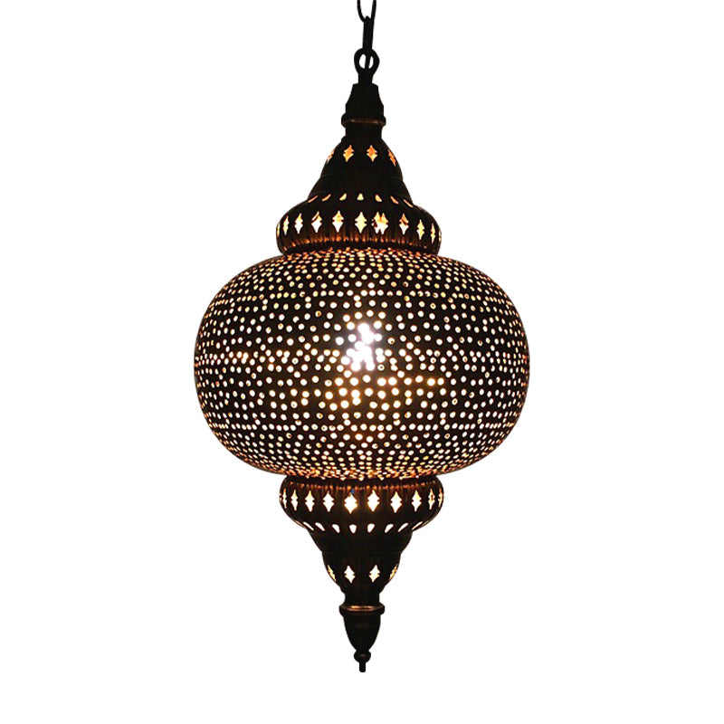 Metal Brass Hanging Lamp Arab Pendant Ceiling Light - Oval/Spot/Double Ring Pattern 1-Head