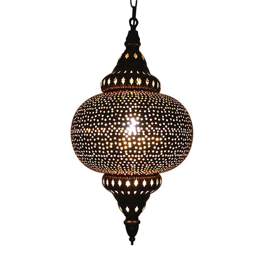 Metal Brass Hanging Lamp Arab Pendant Ceiling Light - Oval/Spot/Double Ring Pattern 1-Head