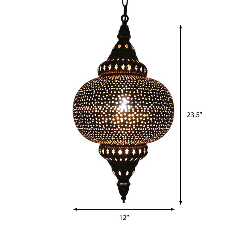 Metal Brass Hanging Lamp Arab Pendant Ceiling Light - Oval/Spot/Double Ring Pattern 1-Head
