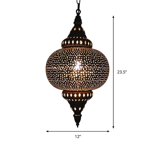Metal Brass Hanging Lamp Arab Pendant Ceiling Light - Oval/Spot/Double Ring Pattern 1-Head