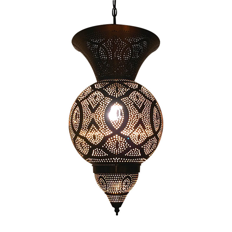 Metal Brass Hanging Lamp Arab Pendant Ceiling Light - Oval/Spot/Double Ring Pattern 1-Head