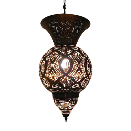 Metal Brass Hanging Lamp Arab Pendant Ceiling Light - Oval/Spot/Double Ring Pattern 1-Head