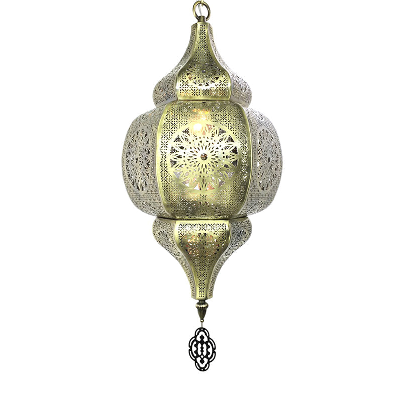 Brass Antiqued Gourd Pendant Lamp - Elegant 1-Head Suspension Light For Restaurants