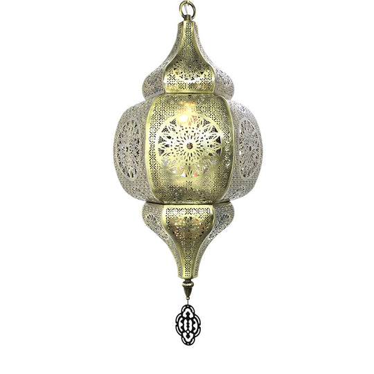 Brass Antiqued Gourd Pendant Lamp - Elegant 1-Head Suspension Light For Restaurants