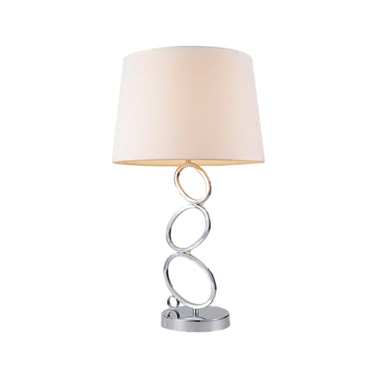 Modern Fabric Barrel Desk Light: White Task Lamp With Silver Metal Base