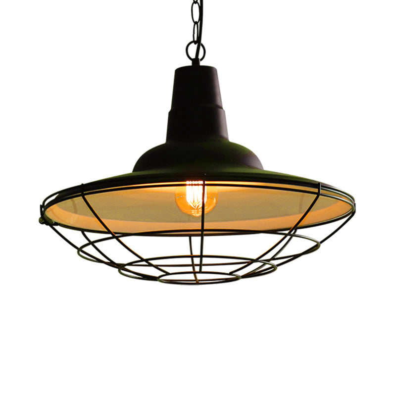 Suspension en métal vintage – Lampe de plafond élégante avec cadre en fil de fer | Luminaire suspendu pour restaurant à 1 lampe (noir)