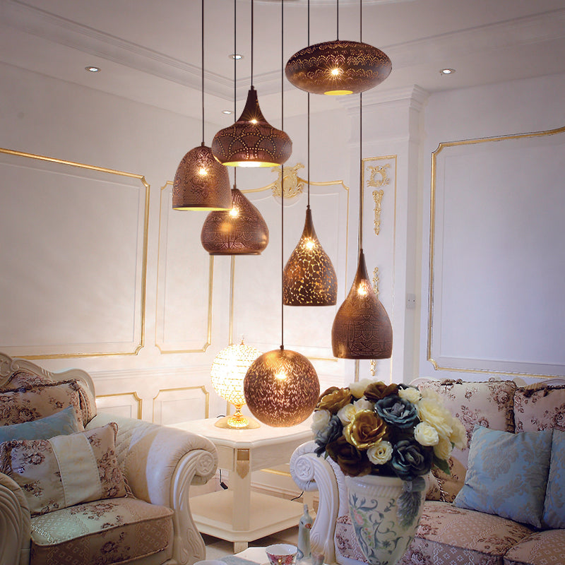 Hollow-Out Cluster Pendant Ceiling Lamp With Art Deco Black/Silver/Brass Finish