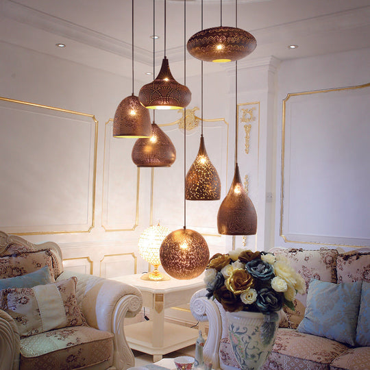 Hollow-Out Cluster Pendant Ceiling Lamp With Art Deco Black/Silver/Brass Finish Black