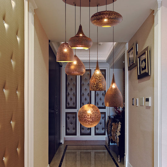 Hollow-Out Cluster Pendant Ceiling Lamp With Art Deco Black/Silver/Brass Finish