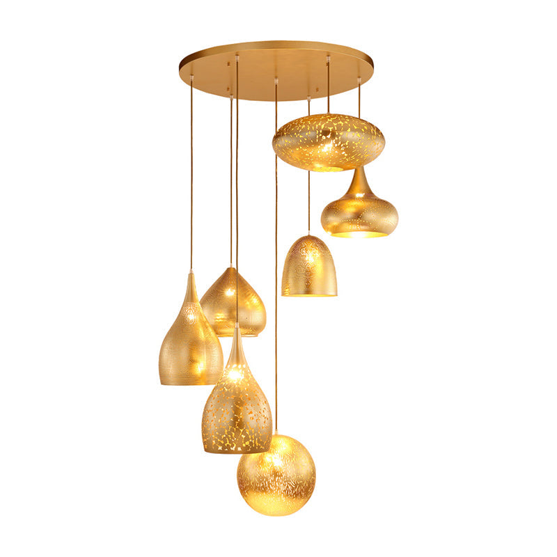 Hollow-Out Cluster Pendant Ceiling Lamp With Art Deco Black/Silver/Brass Finish Brass