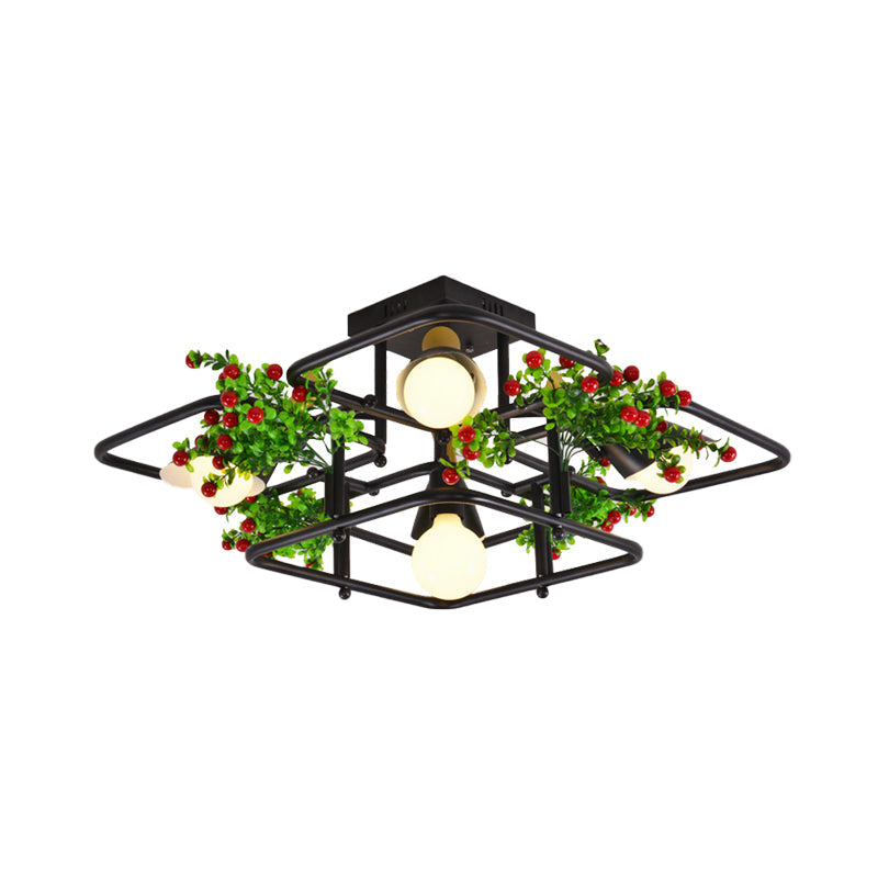 5/8 Lights Industrial Black Metal Semi Flush Mount Ceiling Lighting For Living Room -