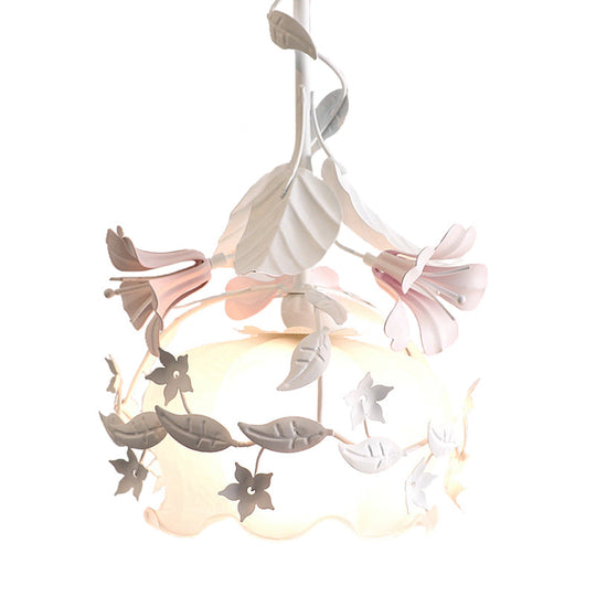 Pastoral Metal Scalloped Bedroom Ceiling Light - White Flower Suspension With 1 Bulb
