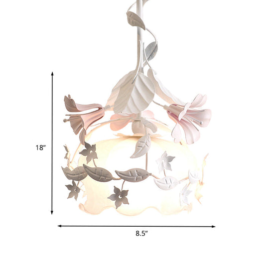 Pastoral Metal Scalloped Bedroom Ceiling Light - White Flower Suspension With 1 Bulb