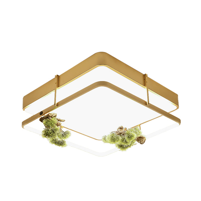 Industrial Black/Gold LED Flush Mount Ceiling Light for Bedroom - 16.5"/20.5" Square/Round Metal Design