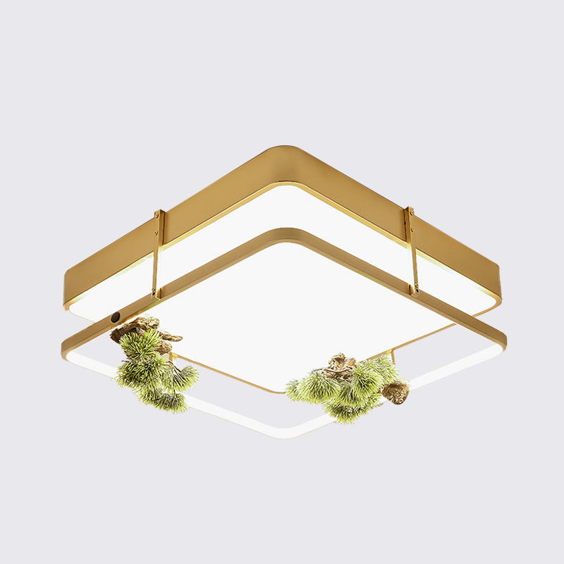 Industrial Black/Gold LED Flush Mount Ceiling Light for Bedroom - 16.5"/20.5" Square/Round Metal Design