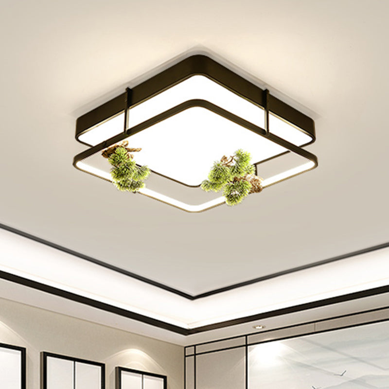 Industrial Black/Gold LED Flush Mount Ceiling Light for Bedroom - 16.5"/20.5" Square/Round Metal Design