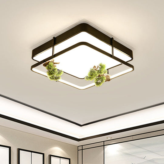 Industrial Black/Gold LED Flush Mount Ceiling Light for Bedroom - 16.5"/20.5" Square/Round Metal Design