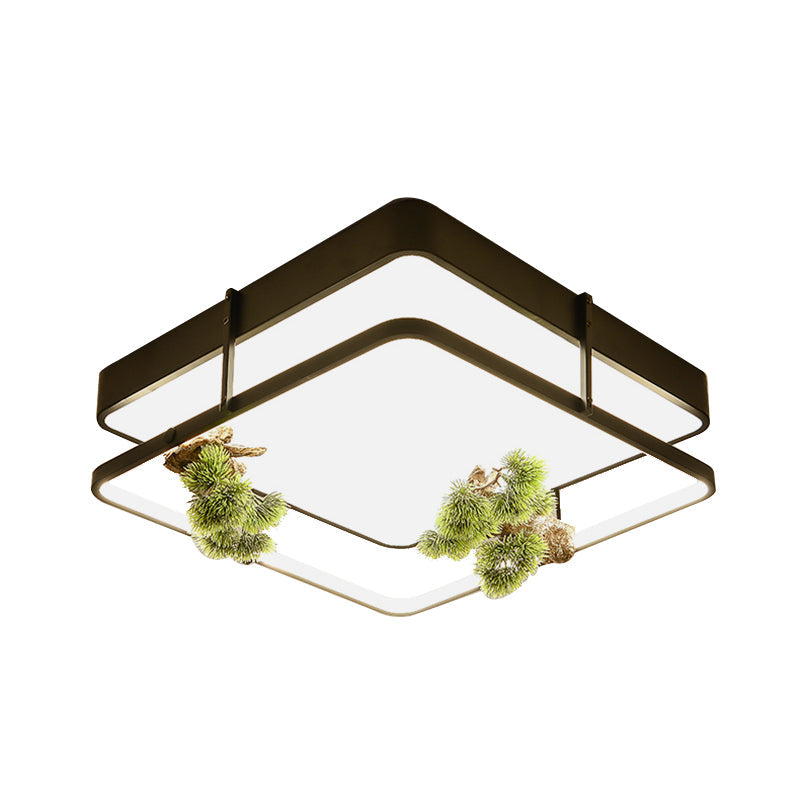 Industrial Black/Gold LED Flush Mount Ceiling Light for Bedroom - 16.5"/20.5" Square/Round Metal Design