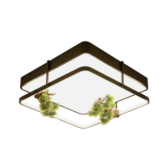 Industrial Black/Gold LED Flush Mount Ceiling Light for Bedroom - 16.5"/20.5" Square/Round Metal Design