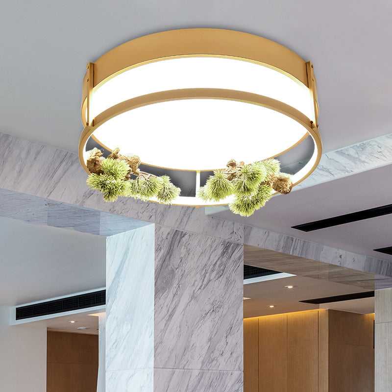 Industrial Black/Gold Led Flush Mount Ceiling Light For Bedroom - 16.5/20.5 Square/Round Metal