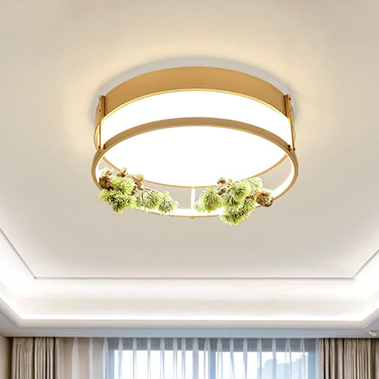 Industrial Black/Gold LED Flush Mount Ceiling Light for Bedroom - 16.5"/20.5" Square/Round Metal Design