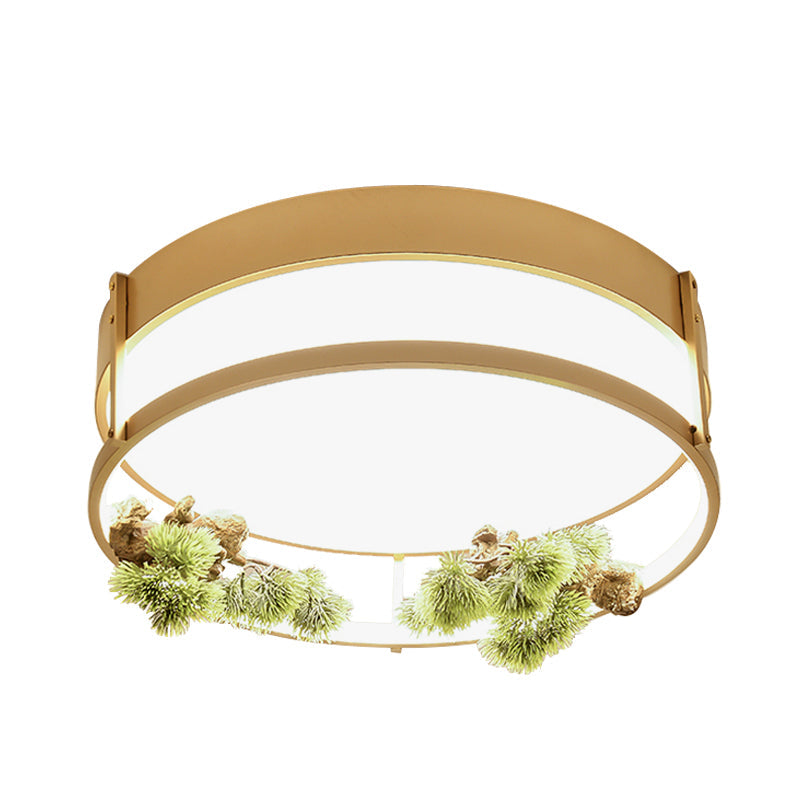 Industrial Black/Gold LED Flush Mount Ceiling Light for Bedroom - 16.5"/20.5" Square/Round Metal Design