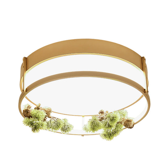 Industrial Black/Gold LED Flush Mount Ceiling Light for Bedroom - 16.5"/20.5" Square/Round Metal Design