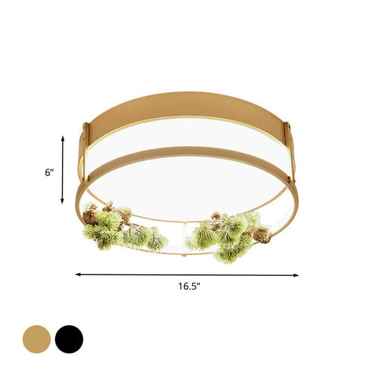 Industrial Black/Gold LED Flush Mount Ceiling Light for Bedroom - 16.5"/20.5" Square/Round Metal Design