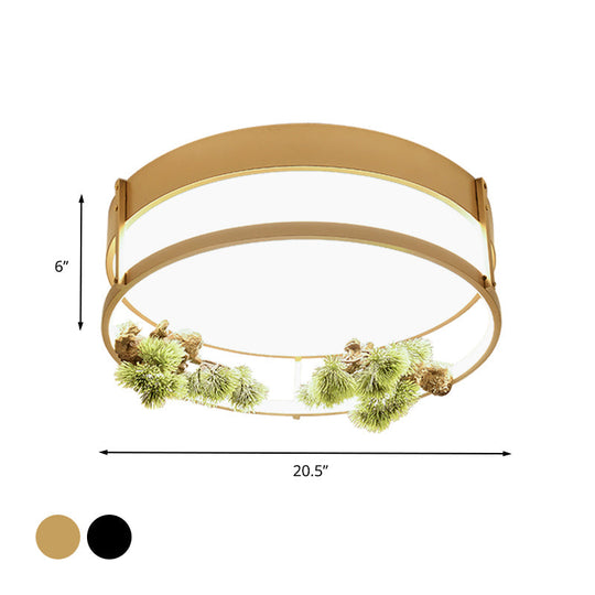 Industrial Black/Gold LED Flush Mount Ceiling Light for Bedroom - 16.5"/20.5" Square/Round Metal Design