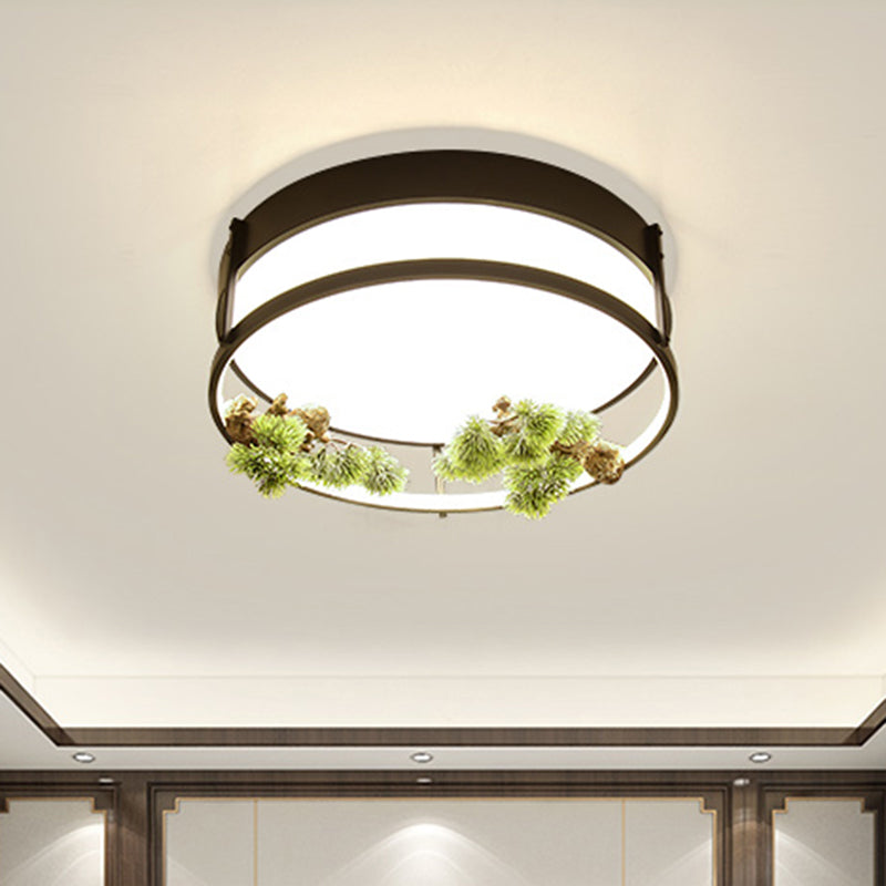 Industrial Black/Gold LED Flush Mount Ceiling Light for Bedroom - 16.5"/20.5" Square/Round Metal Design