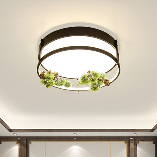 Industrial Black/Gold LED Flush Mount Ceiling Light for Bedroom - 16.5"/20.5" Square/Round Metal Design