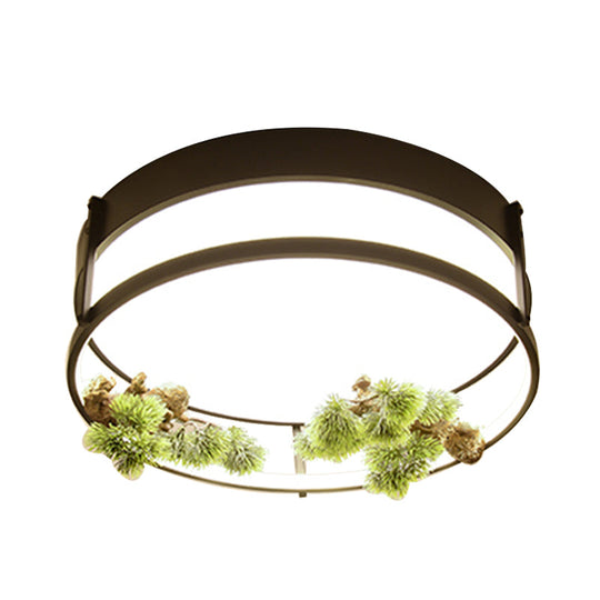 Industrial Black/Gold LED Flush Mount Ceiling Light for Bedroom - 16.5"/20.5" Square/Round Metal Design