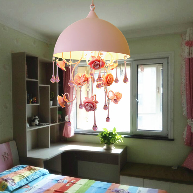 Pastoral Pink Metal Rose Pendant Lamp - Stylish Hanging Light Fixture for Living Room