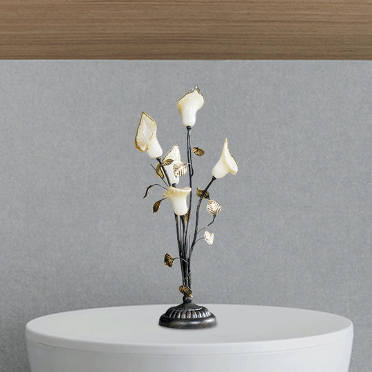Vintage Bronze Metal Led Nightstand Light: 5-Head Flower Night Lighting For Living Room