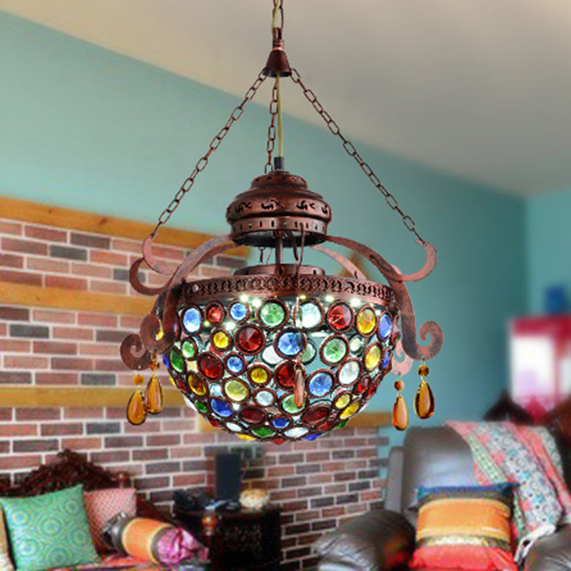 Copper Metal Bowl Drop Pendant: Antique 1-Light Hanging Fixture For Living Room