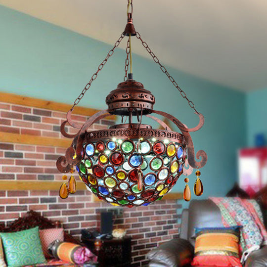 Copper Metal Bowl Drop Pendant: Antique 1-Light Hanging Fixture For Living Room