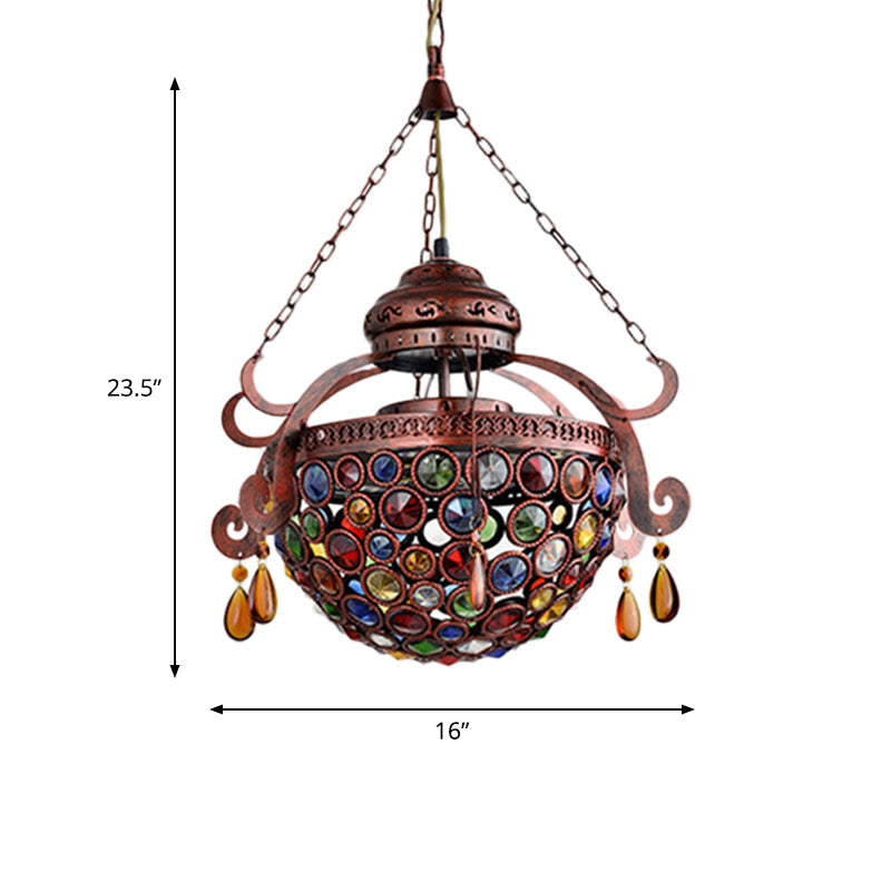 Copper Metal Bowl Drop Pendant: Antique 1-Light Hanging Fixture For Living Room