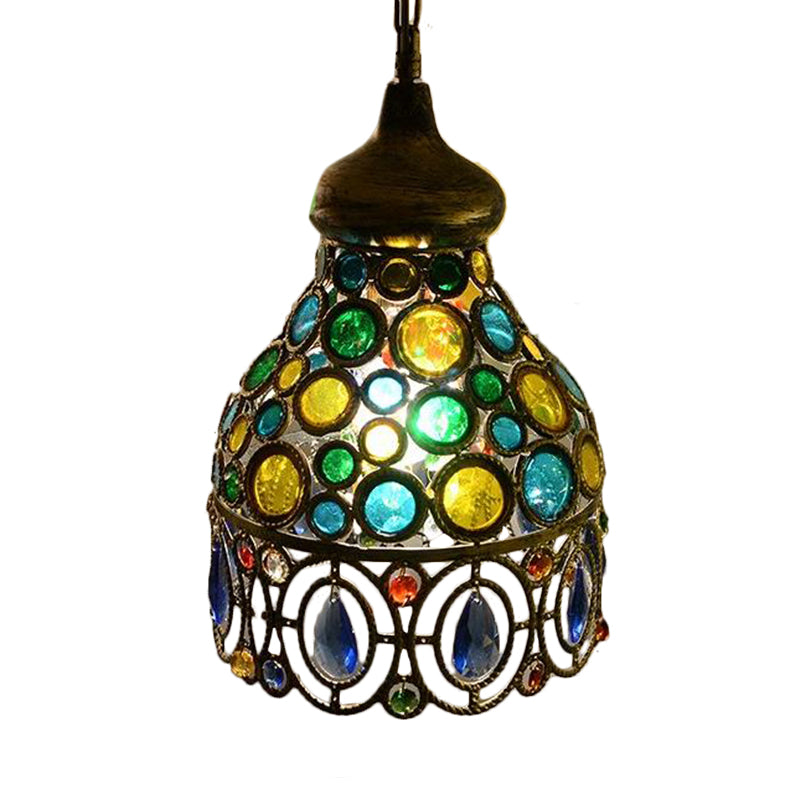 Sleek Green Pendant Light Hollow Restaurant Suspension Lighting Décor 1 Bulb