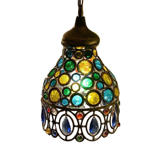 Sleek Green Pendant Light Hollow Restaurant Suspension Lighting Décor 1 Bulb