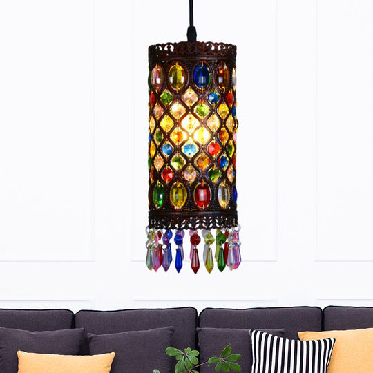 Copper Cylinder Ceiling Hang Fixture - Traditional Metal Suspension Light For Restaurants