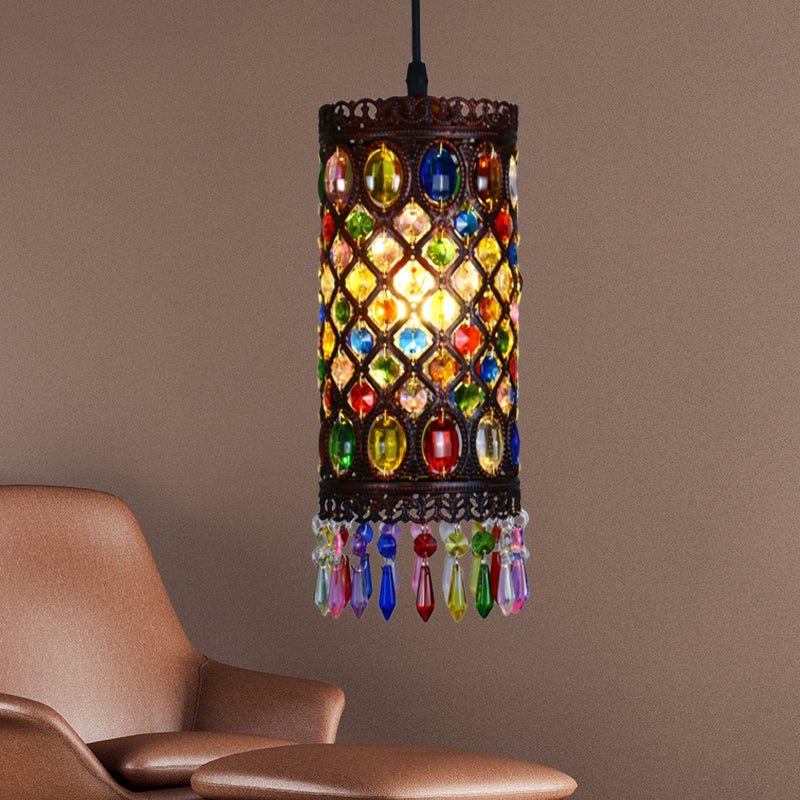 Copper Cylinder Ceiling Hang Fixture - Traditional Metal Suspension Light For Restaurants