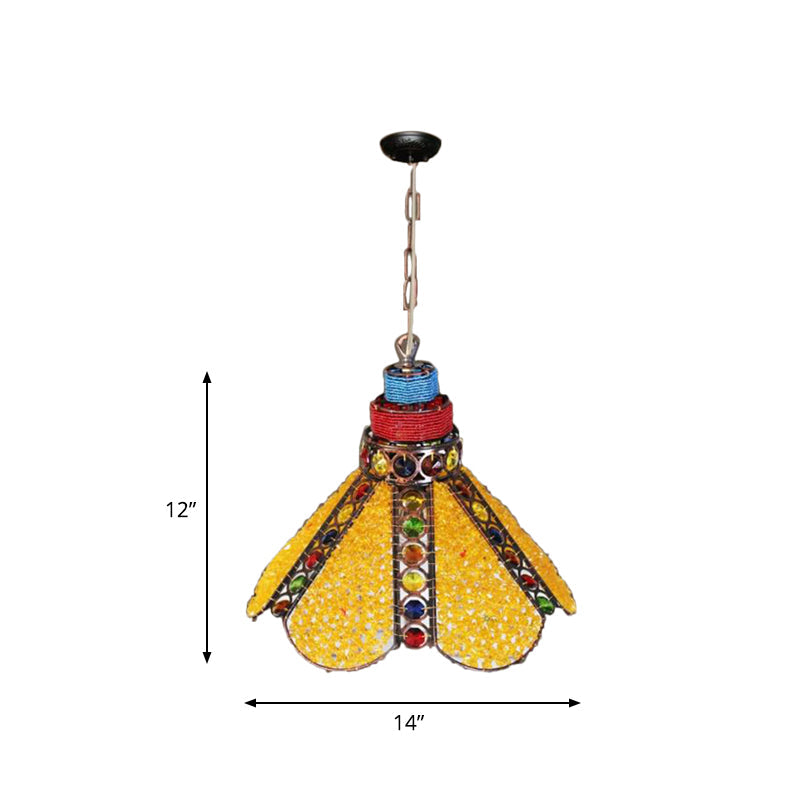 Scalloped Metal Down Lighting Restaurant Decor Yellow Ceiling Lamp - 1 Bulb Suspension