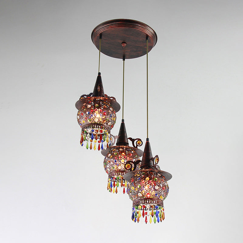Copper Cluster Pendant Light With 3 Metal Lights For Living Room Ceiling Decor