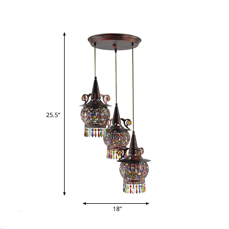 Copper Cluster Pendant Light With 3 Metal Lights For Living Room Ceiling Decor
