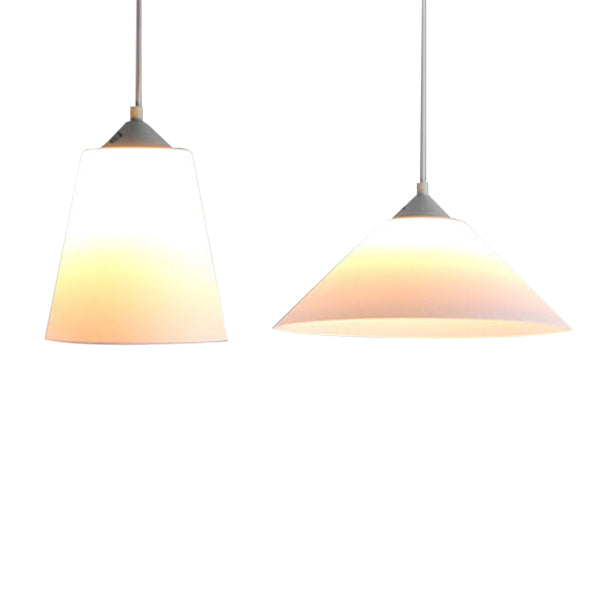 Contemporary Conic Pendant Light with Frosted Glass Shade & Adjustable Cord - White