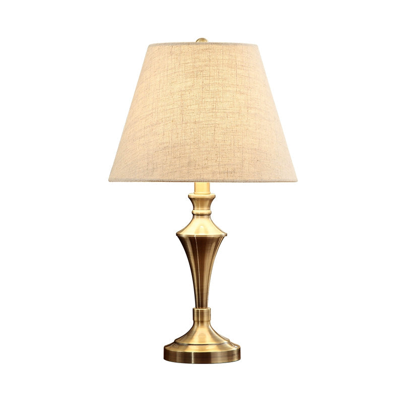 Nordic Tapered Metal Nightstand Lamp - Elegant Flaxen Fabric Shade Perfect For Living Room Night