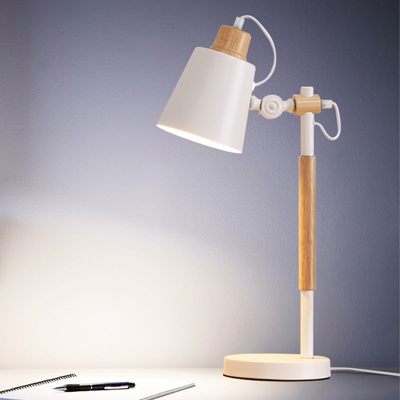 Modernist White/Black Small Desk Lamp With Metal Shade - 1 Head Study Task Lighting White