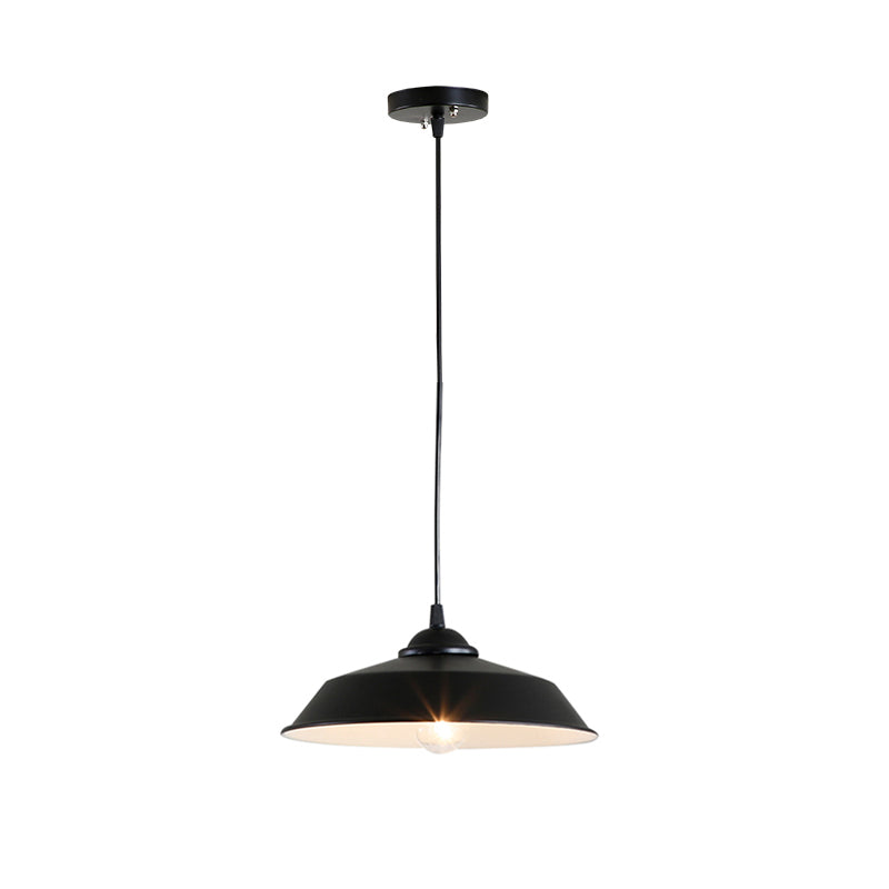Metallic Black Ceiling Lamp Barn Shade - Retro Industrial Pendant Light For Restaurants (10/14 Wide)