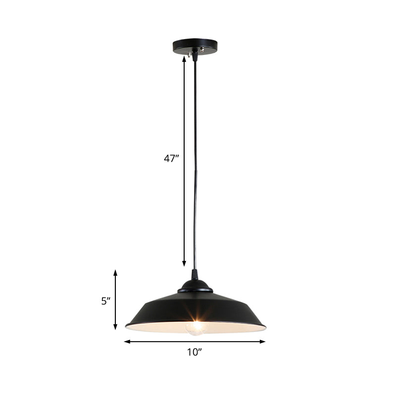 Metallic Black Ceiling Lamp Barn Shade - Retro Industrial Pendant Light For Restaurants (10/14 Wide)