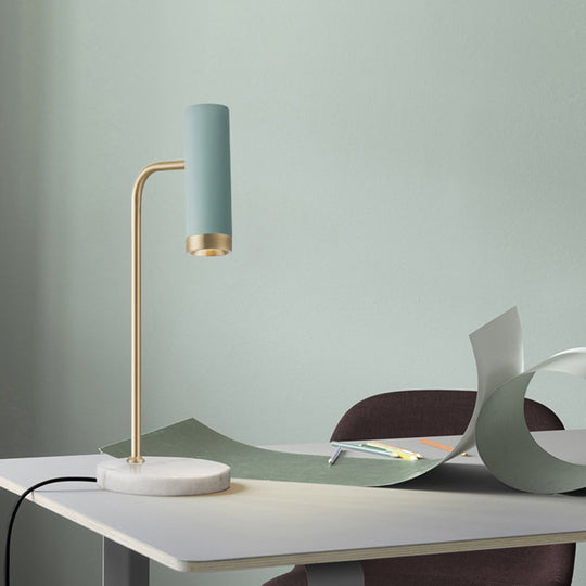 Minimalist Marble Led Nightstand Light - White/Blue Tube Design For Living Room